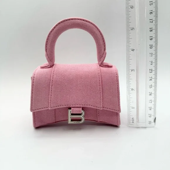 Balenciaga Pink Mini Denim Hourglass Top Handle Crossbody Bag - Picture 9 of 15